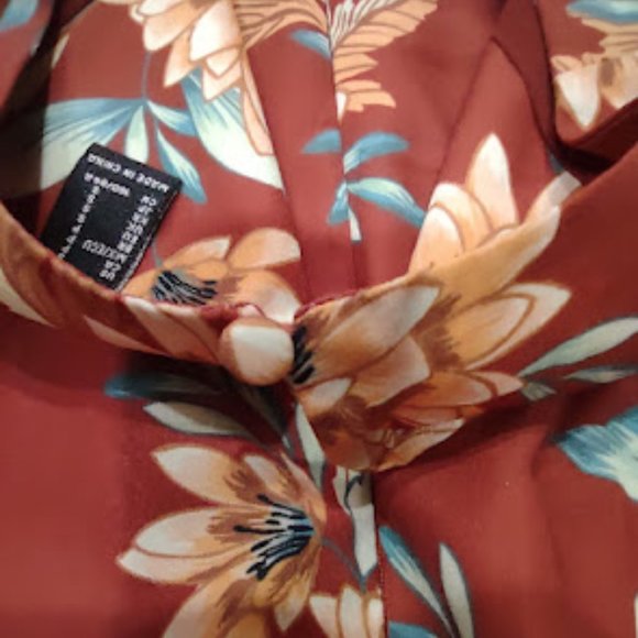 FOREVER 21 RUST WITH TAN AND YELLOW FLORAL PRINT LONG SLEEVE MIDLENGTH DRESS S - Picture 8 of 12